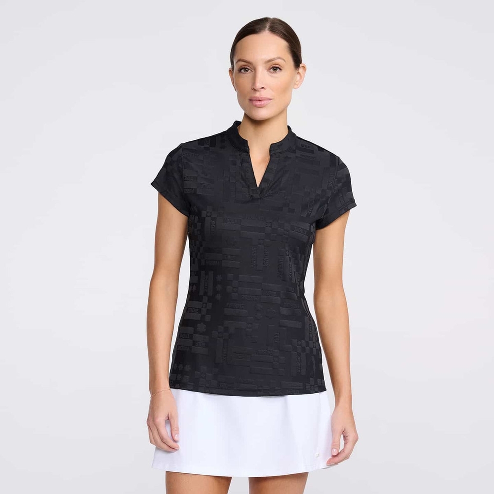 PXG Black Short Sleeve Golf Polo with Subtle Jacquard Pattern